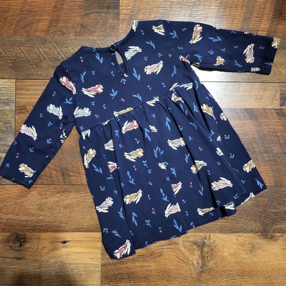 Hanna Andersson Size 60 / 3-6 Months Elizabeth Dress Navy Blue Bunny Long Sleeve - Picture 2 of 3